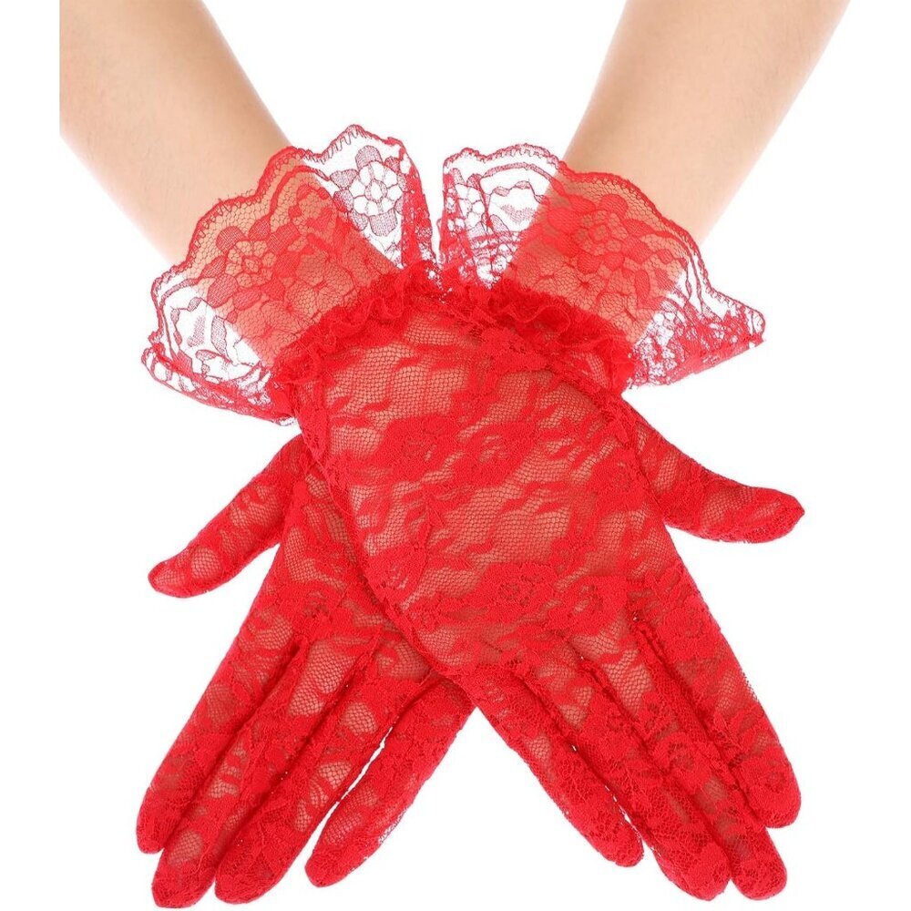 Women's Short Lace Courtesy Elegant Gloves Red Wedding Dinner Opera Parties